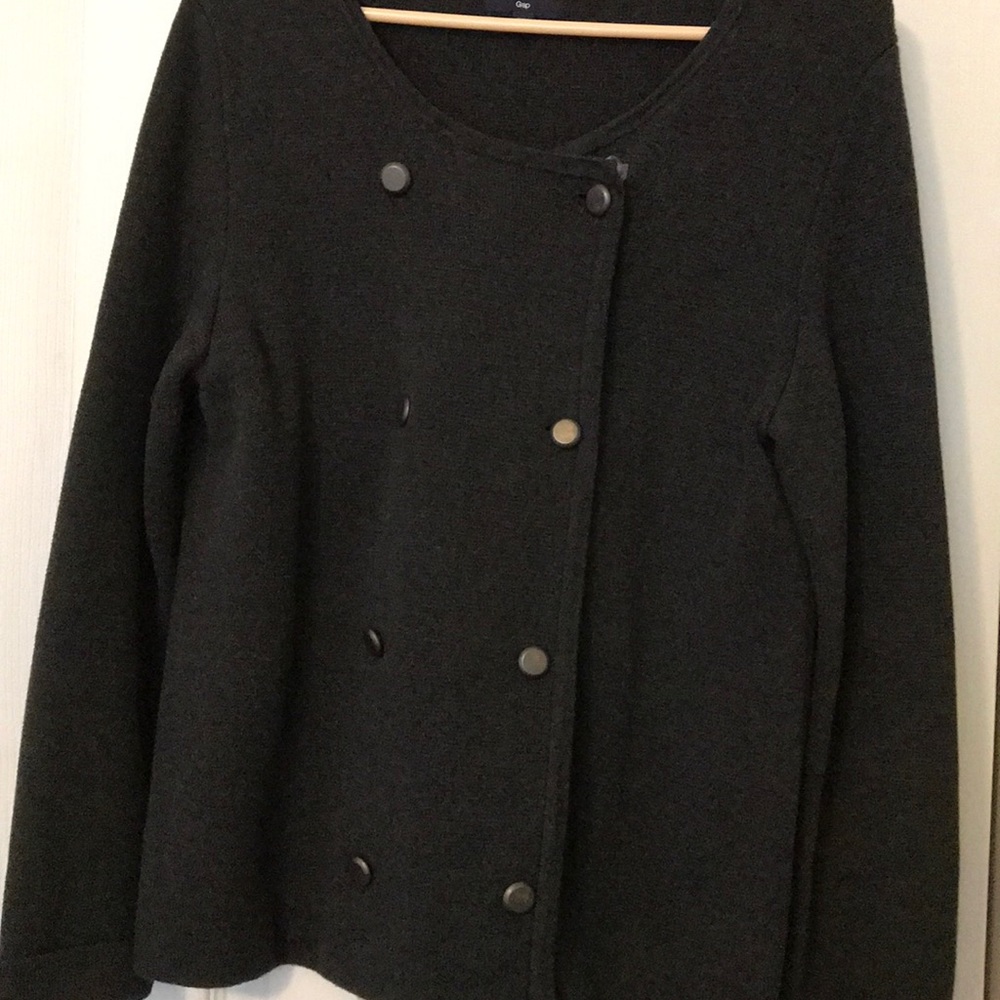 Gap sweater jacket charcoal grey, size L, EUC